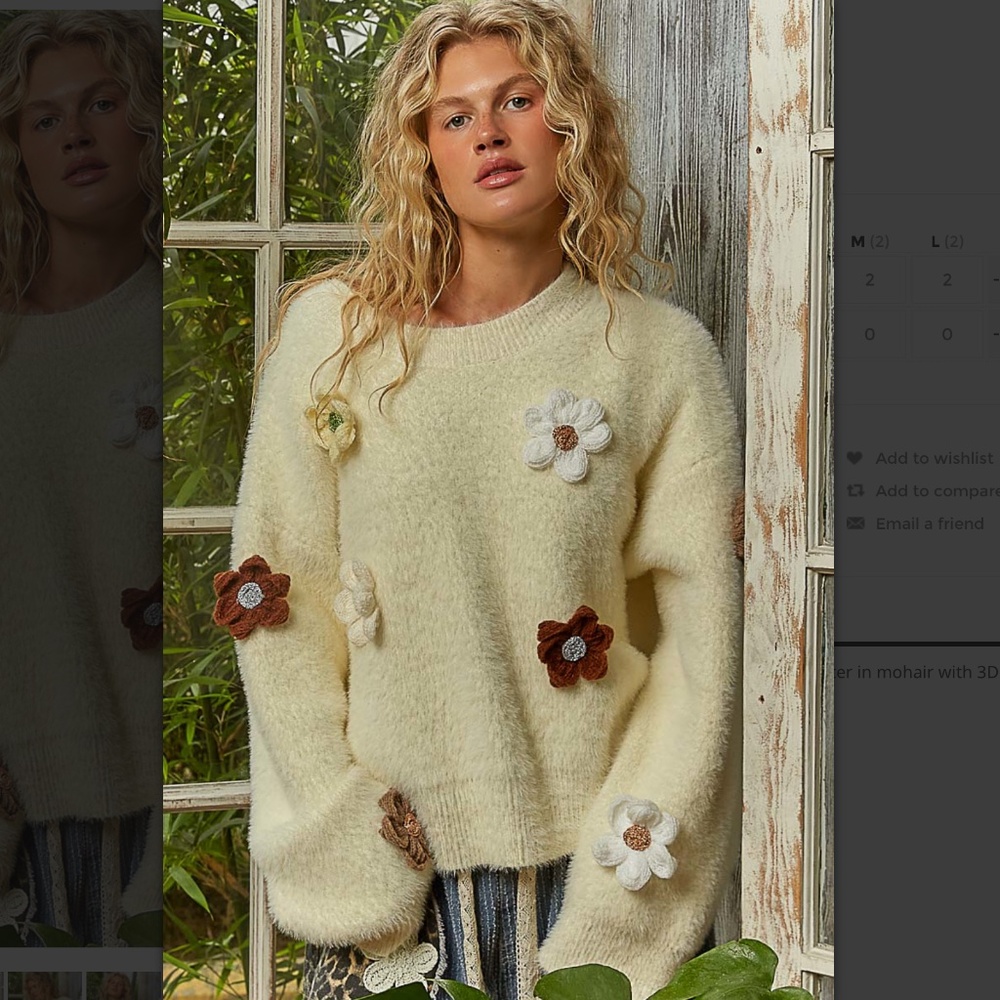 POL Cream Sweater with 3D Floral Accents